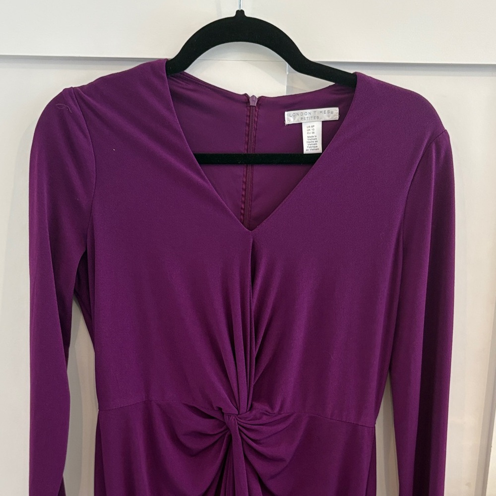 London Times Deep Purple Long Sleeve Dress